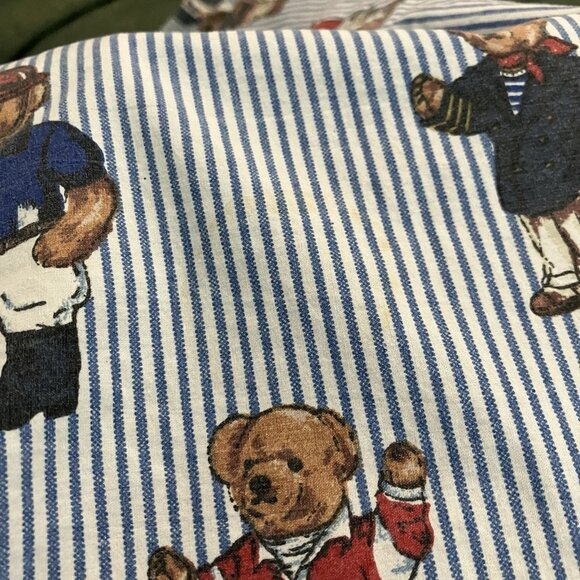 Vintage Ralph Lauren Polo Teddy Bear AOP Full Fitted Bed Sheet Made USA Striped - Picture 5 of 11